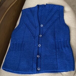 Elegant Blue Knit Handmade Cardigan Vest size L